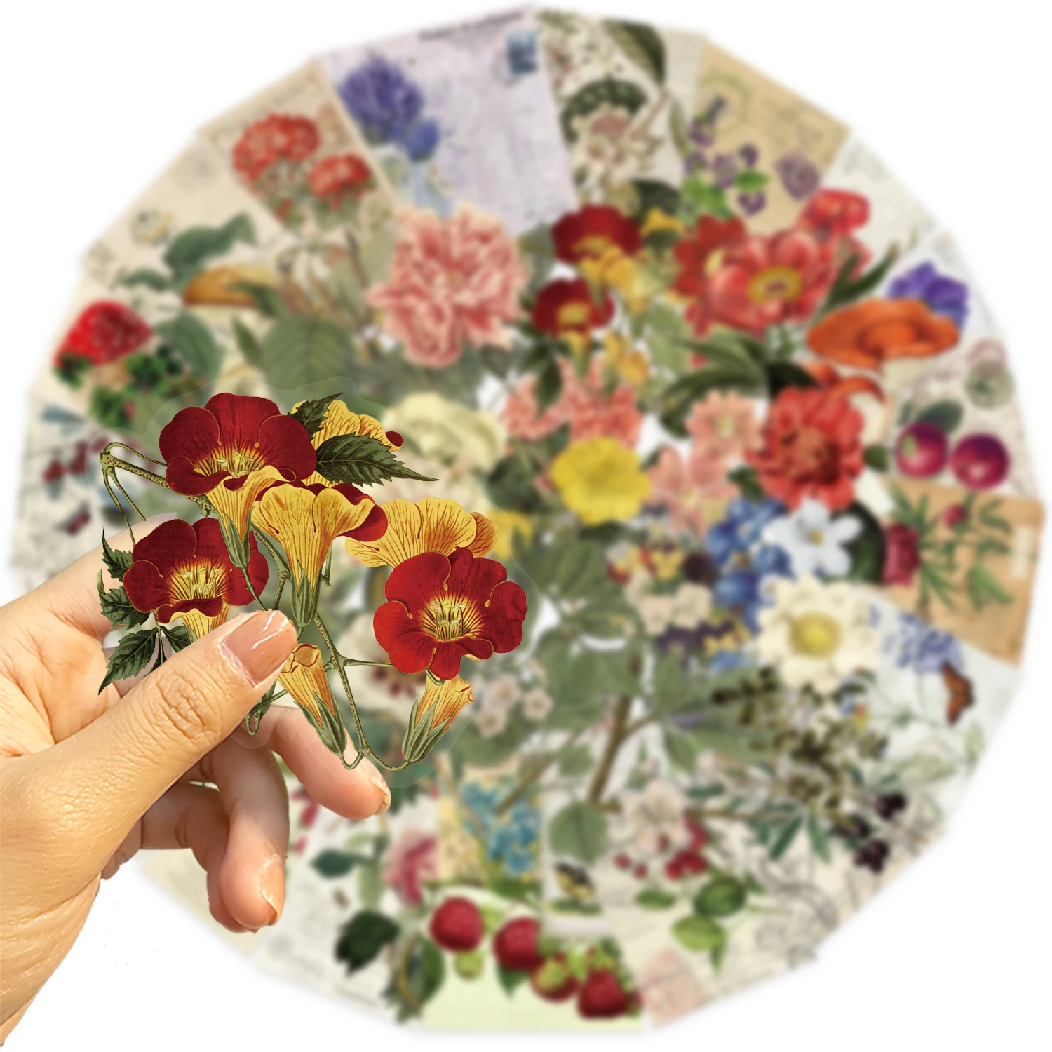 50pcs Retro Plants Stickers For Water Bottles PET Waterproof Stickers For Laptop Skateboard Computer For Teens Girls Adults