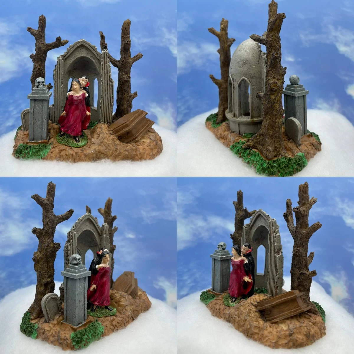 Gothic Vampire Couple Resin Statue, Festive Graveyard Crypt Scene Figurine, Spooky Tabletop Shelf Display Decor