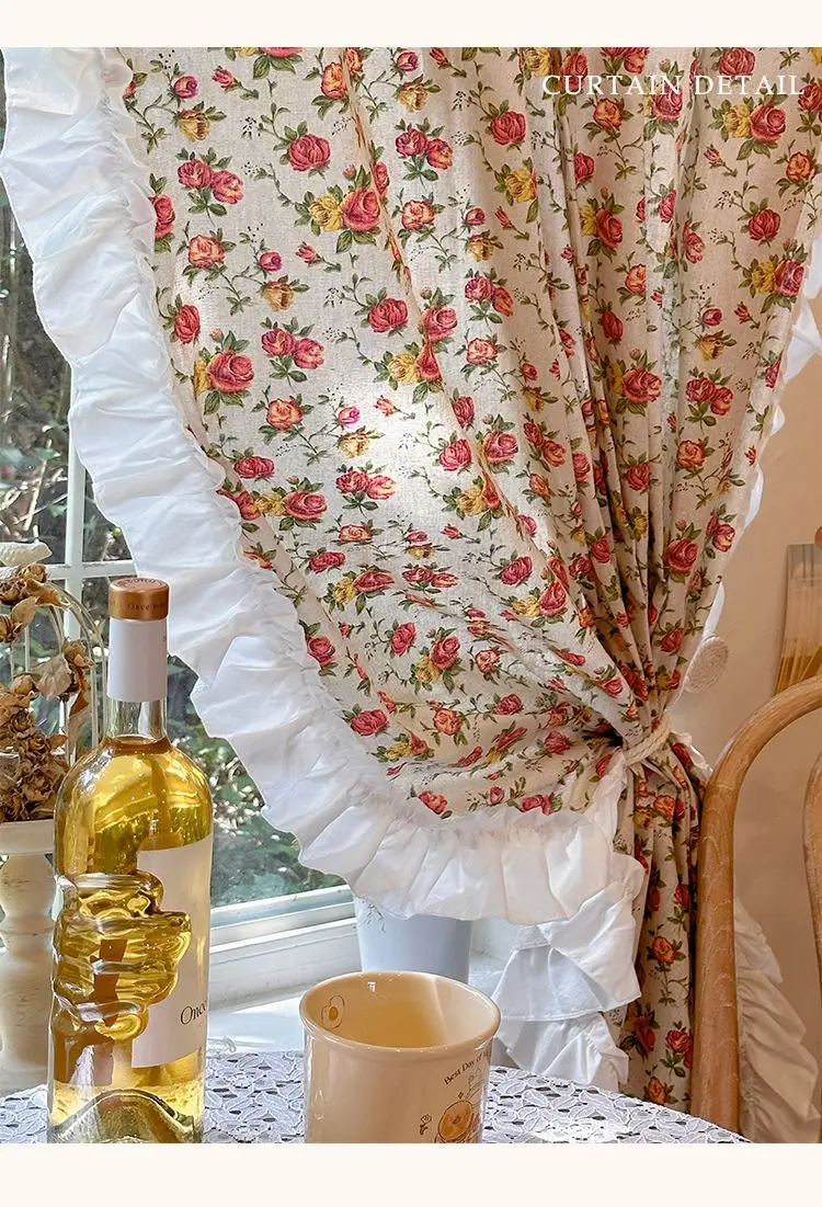 Amerikanische Rüschen vorhänge, bedruckte Rosen schlafzimmer im französischen Landschafts stil aus Spitze, Erkerfenster im Ins-Stil, Bildschirm vorhänge – Detail 11