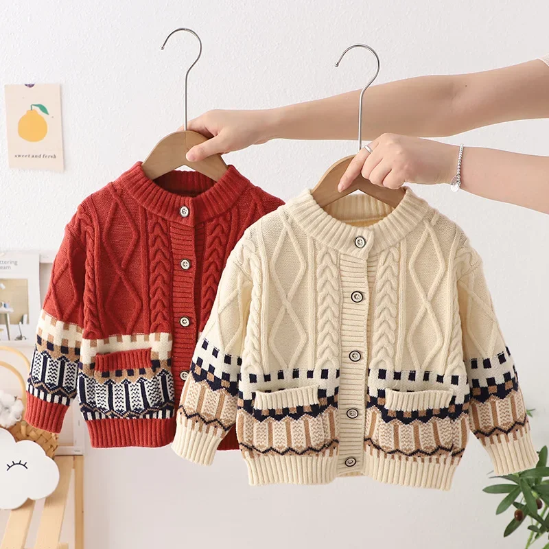 

2023 Autumn Baby Girl Knit Cardigans Rib-Knit Children Clothes Kids Knitwear Coat Toddler Boys Knitted Sweater Cardigan GY06191