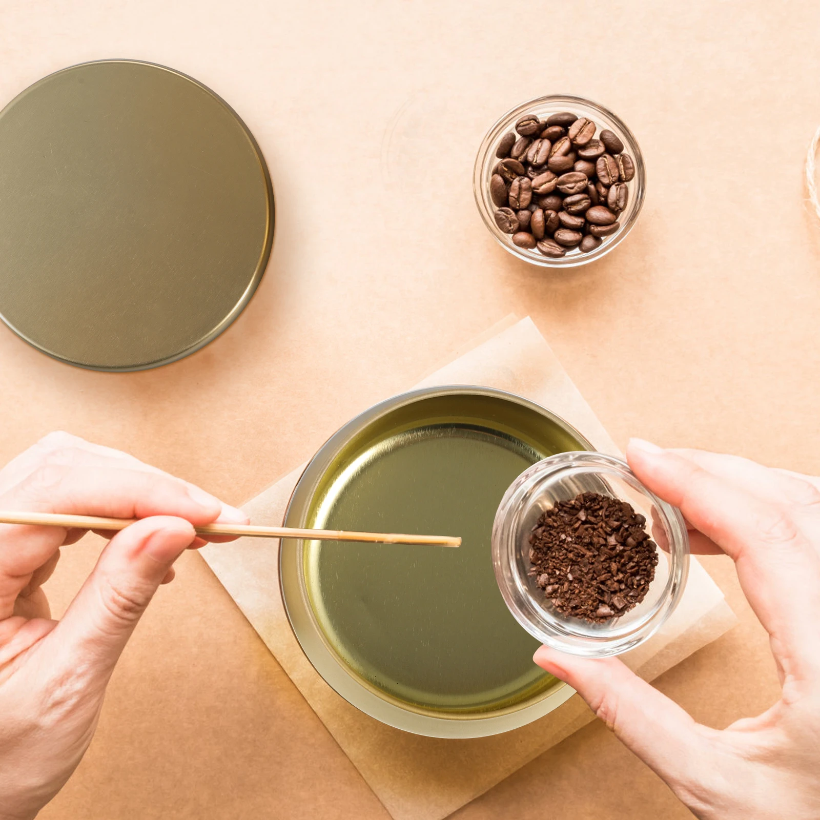 

Round Candy Tea Sugar Container with Lid Canisters Gift Brown Golden Tin Jars Lids
