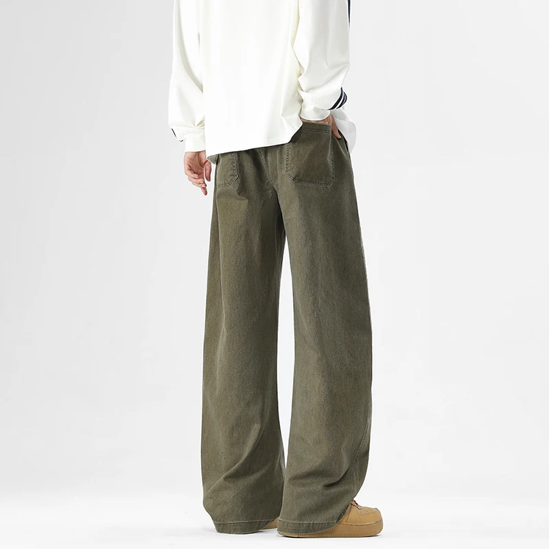 【Mirrordust】Men's Retro Loose Casual Long Pants Pure Cotton Straight Wide-Leg cargo pants for men