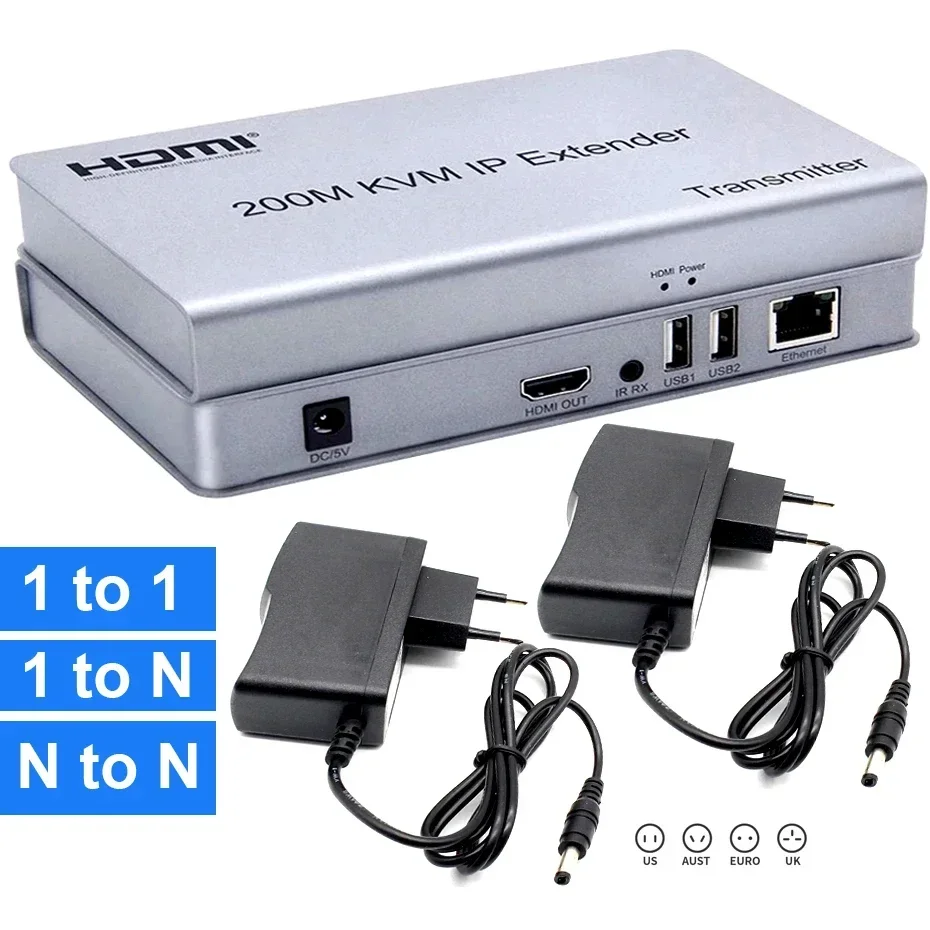 

200M HDMI KVM IP Extender Over RJ45 Cat5e/6 1080P HDMI Ethernet Extender Splitter One To Many To Many By Gigabit Network Switch