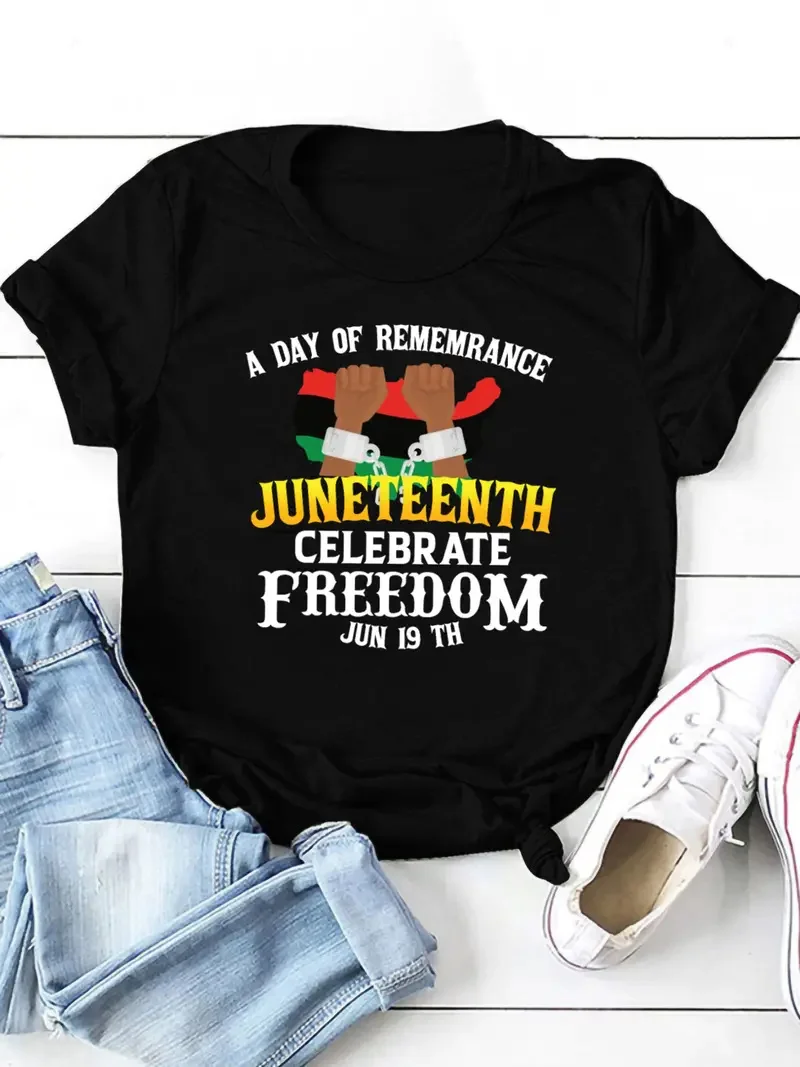 

Celebrate Juneteenth 1865 - Women’s Versatile Short Sleeve Crew Neck Tee for Spring & Summer, Cultural & Fashion Statement Top