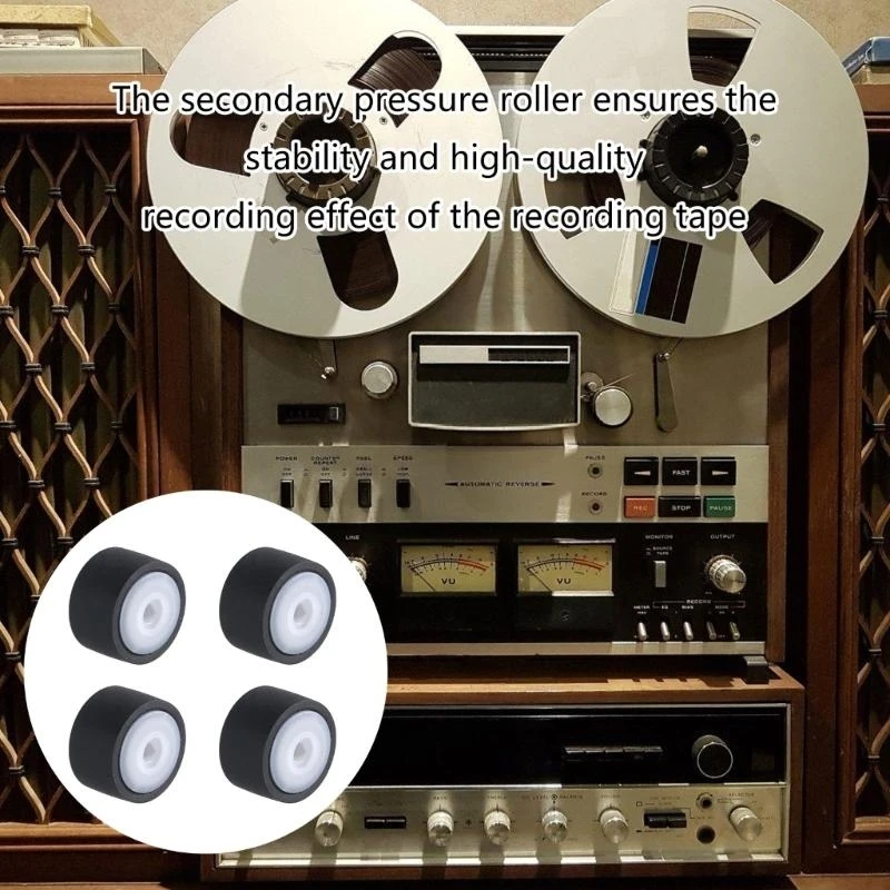 Conjunto 4 rodillos pellizco caucho Polea correa cassette presión para grabadoras grabadoras Equipo
