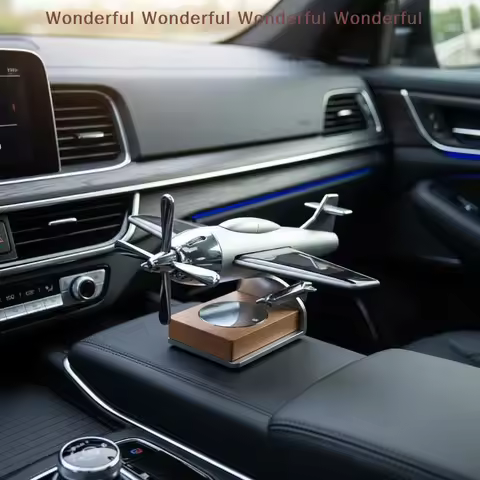 Auto Essential Oil Diffuser Solar Rotating Airplane Fragrance Wooden Base Car Freshener for Dashboard Office Decor Gift Idea