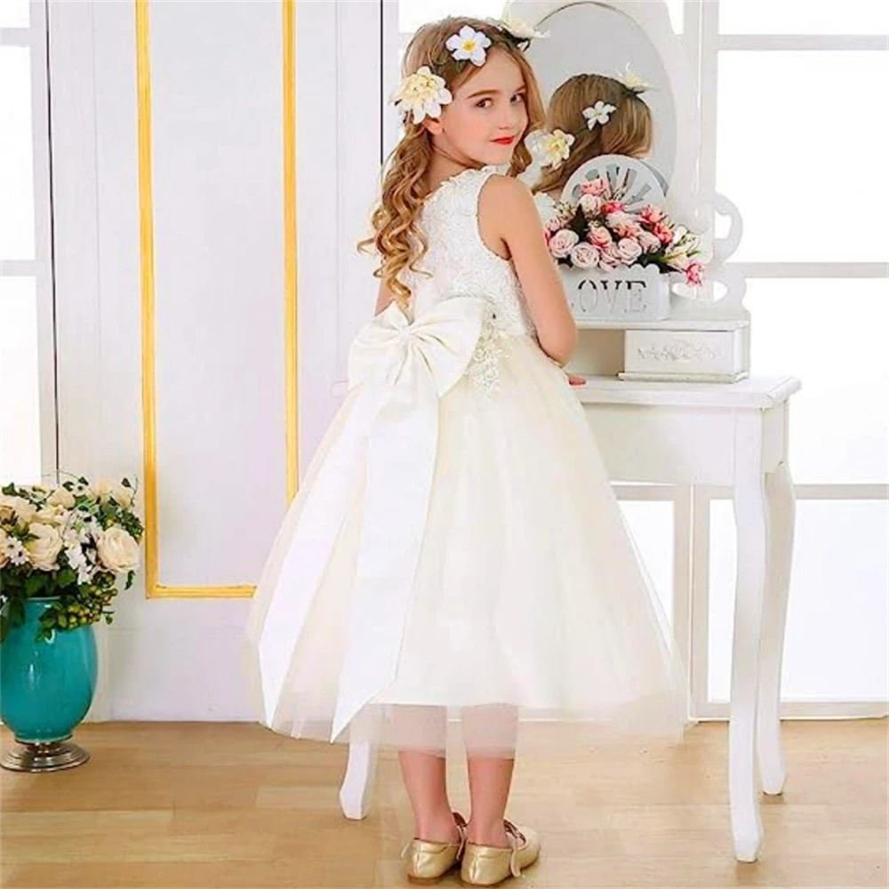 Elegant Princess Ball Beauty Pageant Sleeveless Tulle Lace Printing Flower Girl Dress First Communion Gown Kids Birthday Present