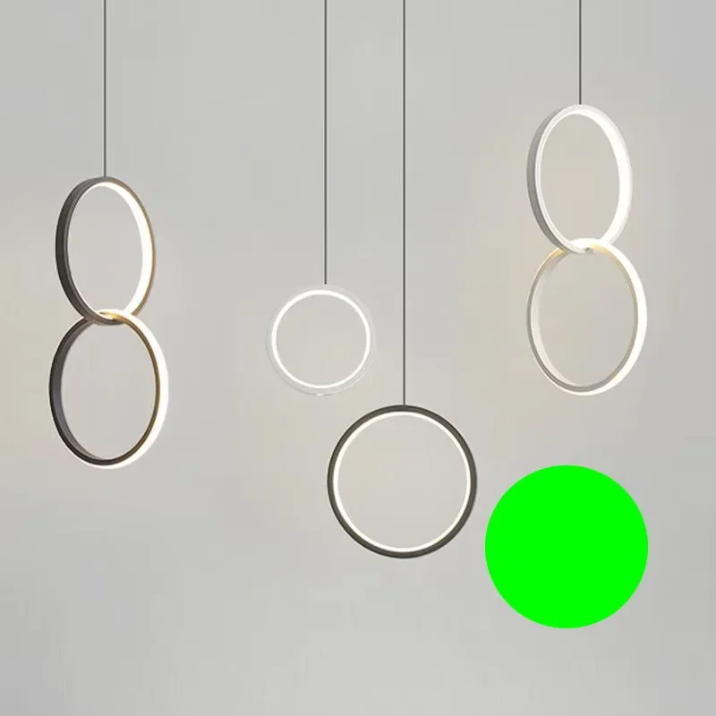 Ring Pendant Lights Bedroom Parlor Hanging Lamp Indoor Lighting Bedside Hanglamp Restaurant Bar White Black LED Industrial Lamps