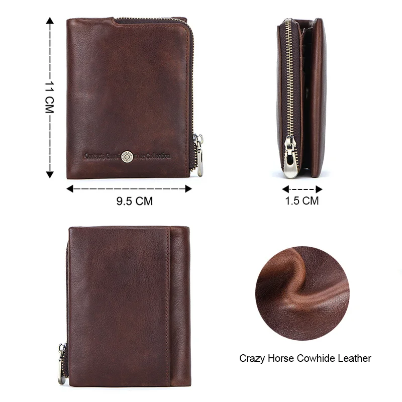 

New Small Wallet Men Crazy Horse s Coin Purse Quality Short Male Money Bag Rifd Cow Leather Card Cartera