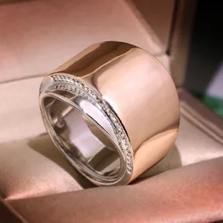 NEW S925 Silver Geometric Shape Metal Women Ring Party Accessories Daily Office Lady Finger Personality Jewelry Zircon Stone