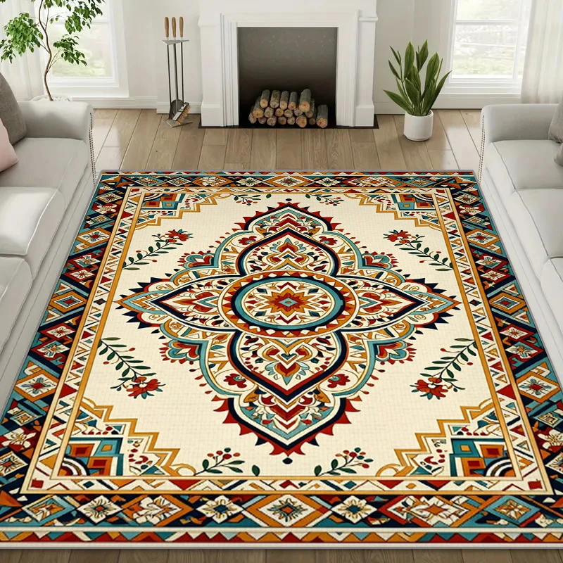 

RAKKS Богемный гладкий бархатный коврик - Кристалл с низким ворсом, нескользящий марокканский коврик с мандалой для гостиной и спальни, домашний декор пола