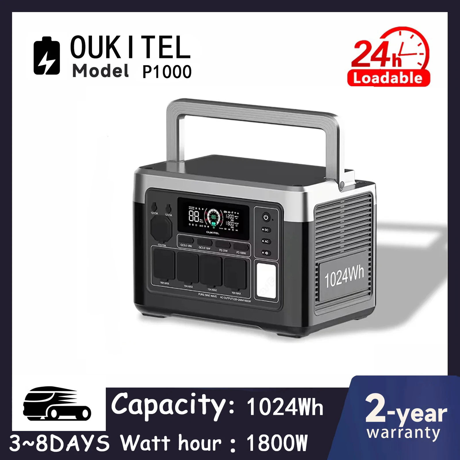 OUKITEL P1000 PLUS Portable Power Station 1800W Solar Generator 1024Wh Lifepo4 Battery Home Backup Outdoor Camping Mobile power