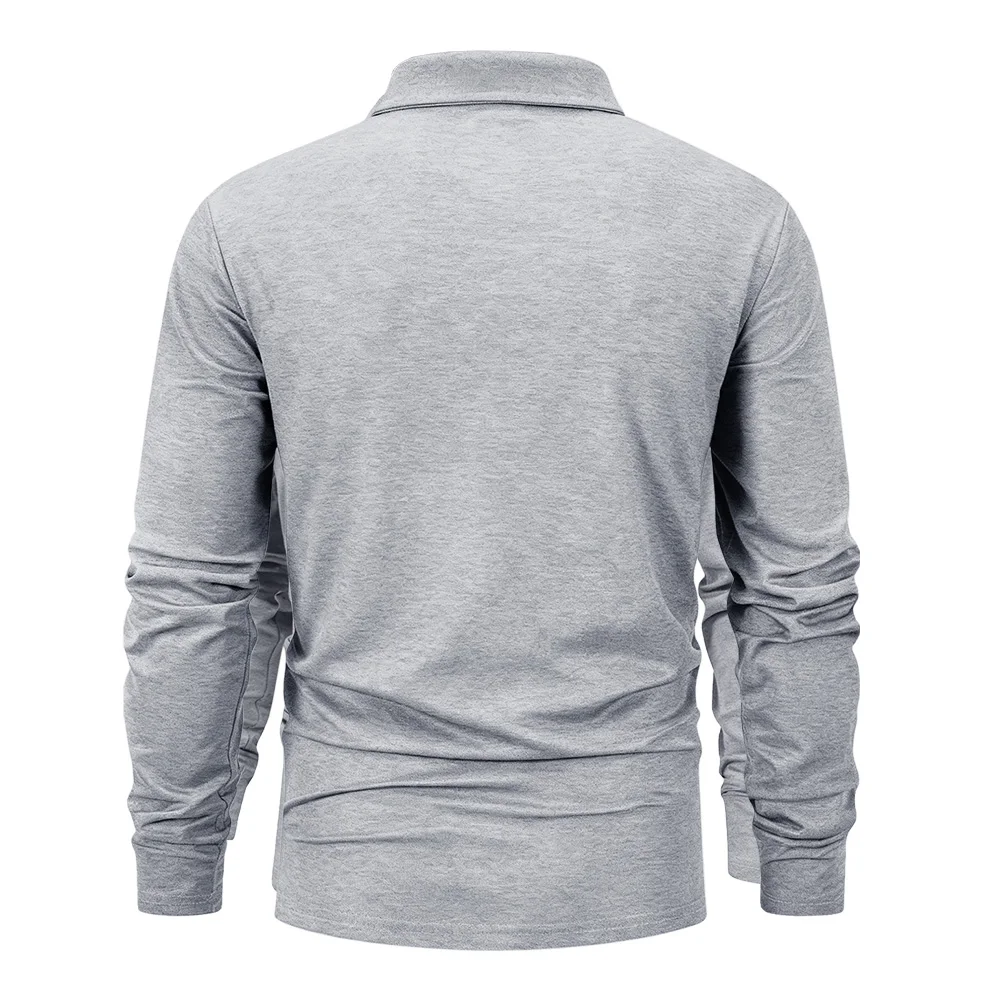 Spring Men's Business Casual Long Sleeved Polo Shirt Solid Color Fashionable Breathable Comfortable Social Business Polos Male image 6