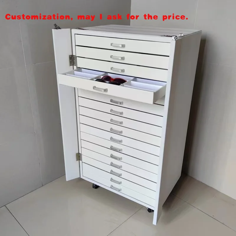 custom.Cheap288 Slots Factory Price Exhibition Display Sunglasses Cabinet with Wheel Trolley Glasses Portable Black Pu Storage S