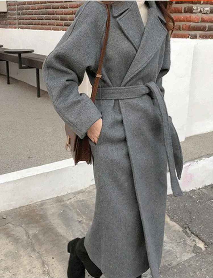 Einfarbiger Doppelseitiger Kaschmir-ähnlicher Mantel 2026 Herbst Winter Neuer Koreanischer Stil Petite Langer Hochwertiger Eleganter Wollmischmantel