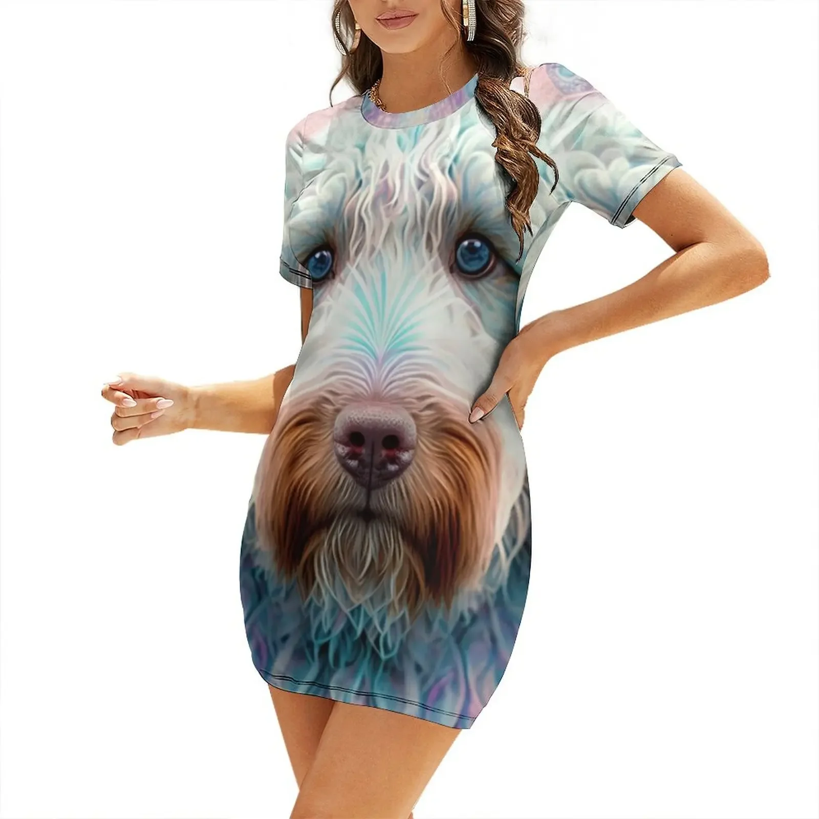 Vestido de manga corta con diseño fractal de A Labradoodle, vestido de verano para mujer, vestido de verano 2026, vestido coreano para mujer