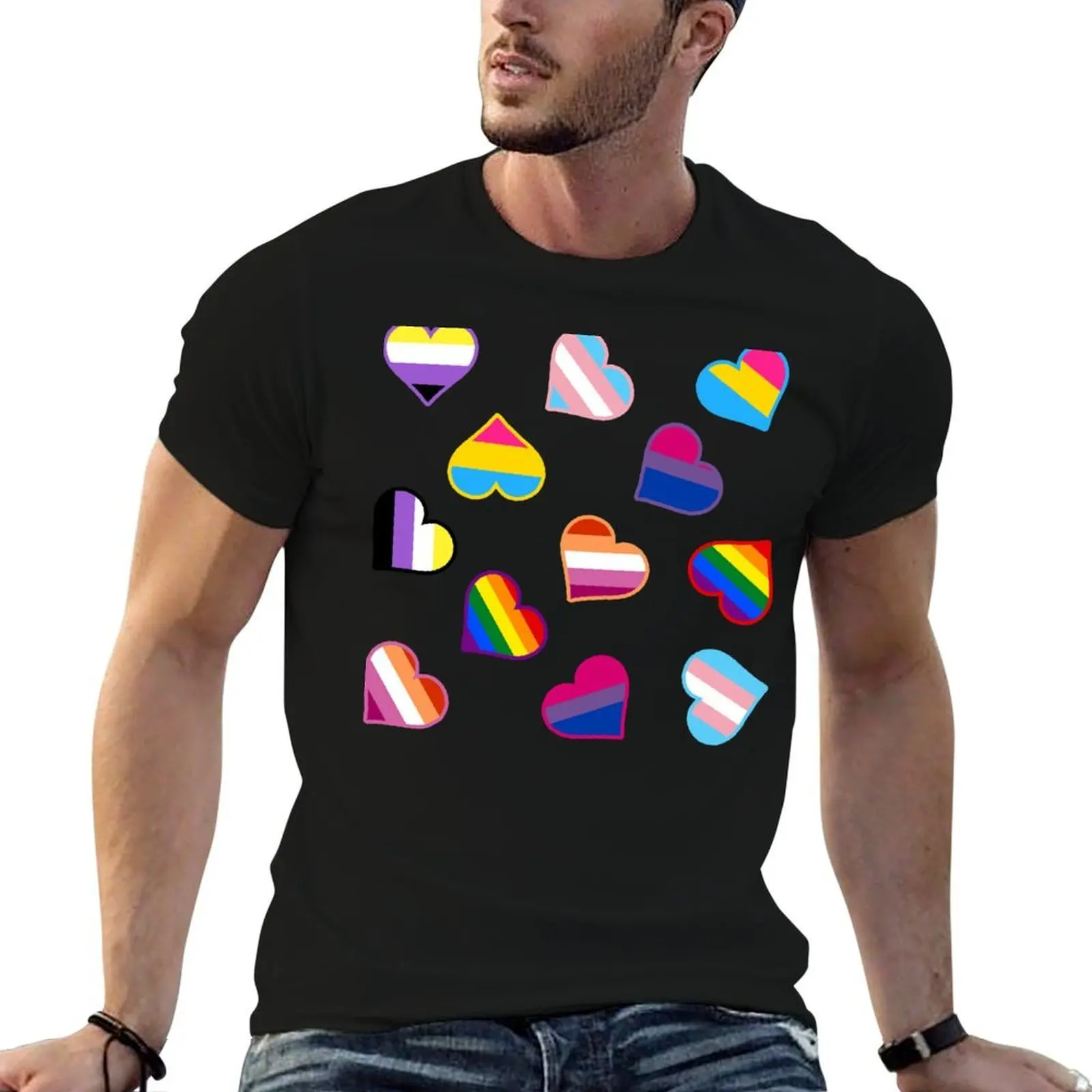 

Pride flags hearts T-Shirt cotton t shirt pack t shirt man cotton man tshirt T-shirt