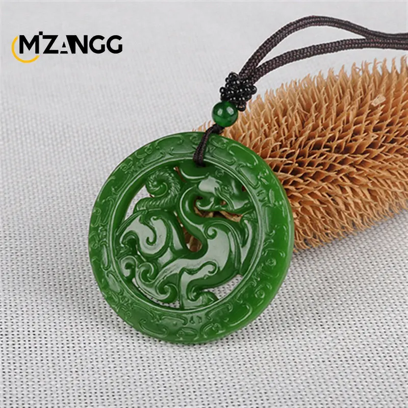 Naturalny Hetian Jasper Retro smok Jades wisiorek prawdziwy piękny rzeźbiony Hollow smok Men & naszyjnik damski z wisiorkiem prezent świąteczny — zdjęcie 6
