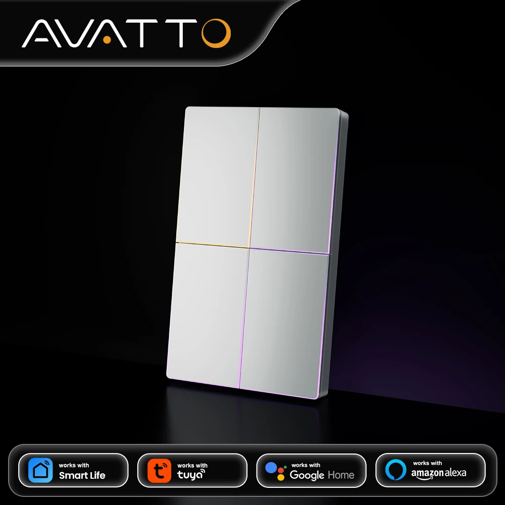 

AVATTO WiFi Smart Light Switch US Standard With Neutral Wire Push Button Switch With Ambient Light For Tuya Alexa Google Home