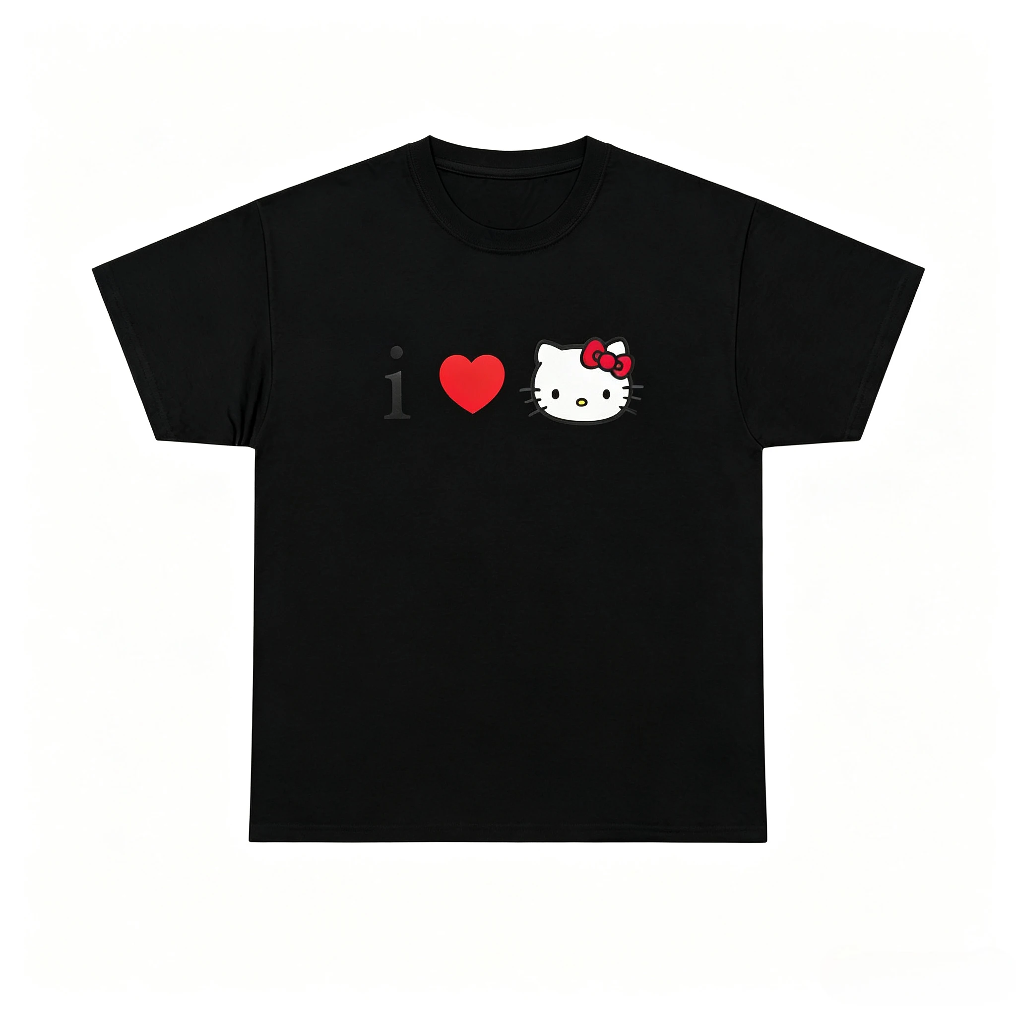 Sanrio I Love Hello Kitty T Shirt Women Cute Cartoon Heart Graphic Short Sleeve Tee Casual Loose Summer Ladies Tops