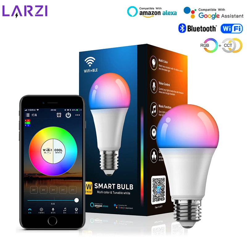 

1-12 шт. Wi-Fi умная светодиодная лампа Bluetooth лампы AC85-265V регулируемая прожекторная лампа E27 RGB + CW + WW светодиодная лампа с изменением цвета для дома