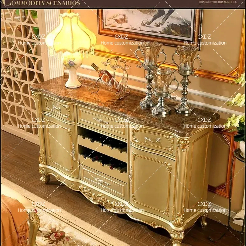 European side Solid wood marble noodles Restaurant cabinet Cupboard Locker Wine Entrance Wine cabinet French