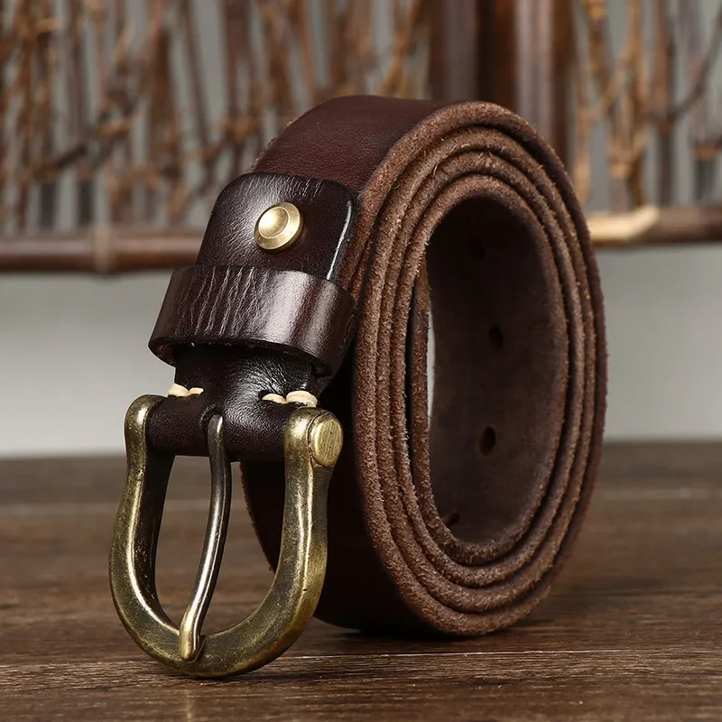 

Bold And Thickened Horseshoe Buckle Belt, Men's Genuine Leather, Pure Cowhide, Versatile Fashion Retro Casual Jeans Belt