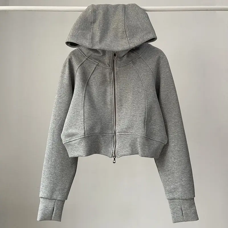 2025 Autumn Double Zipper Hooded Cardigan Hoodie Jacket Women's Loose Casual Sports Short Top