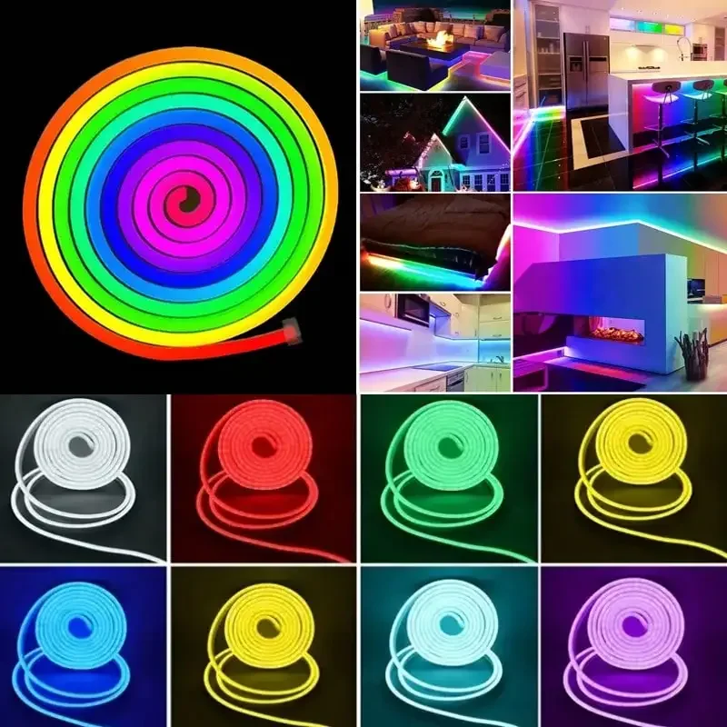 5V RGB Silicone Neon LED Strip Light with APP & 24-Key Remote, USB Powered, Music Reactive Lights for TV, Room, Desk Decoration