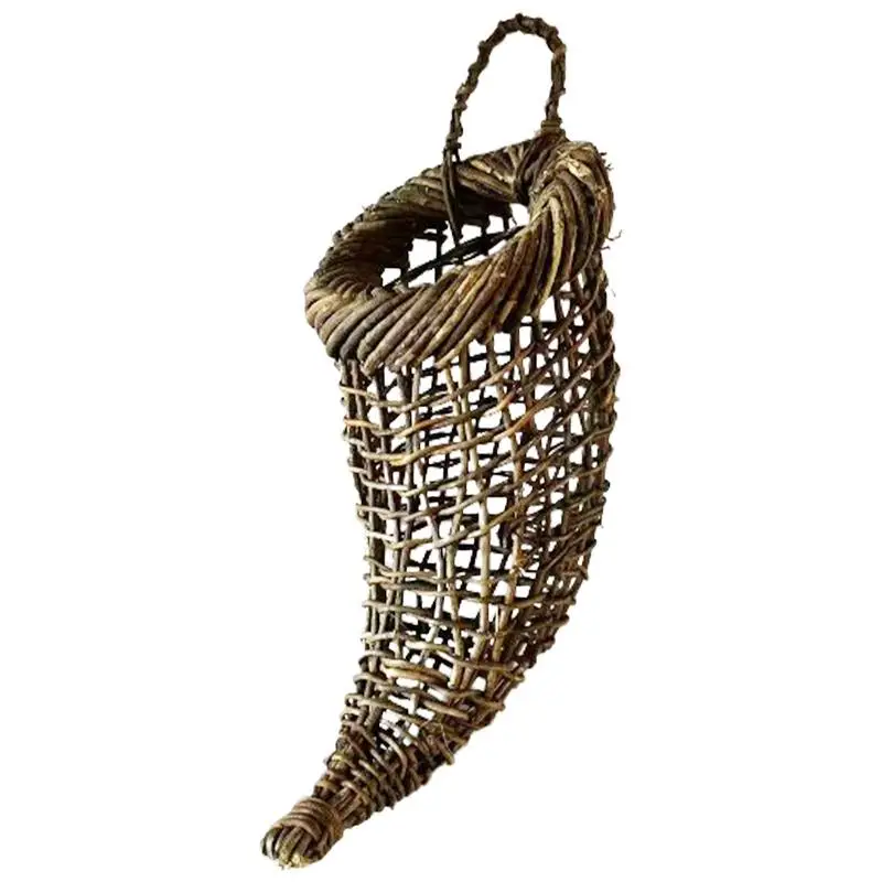 Christmas Ornament Gift Horn Cowbell Style Hand-woven Basket Multi-purpose Decorative Rattan Snack Bread