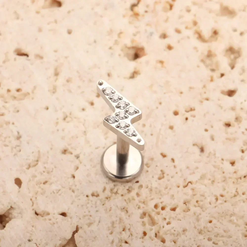 F136 Titanium Lightning Nose Piercing 16G 18G Internal Thread Labret Cartilage Tragus Helix Piercing Shiny Zircon Body Jewelry