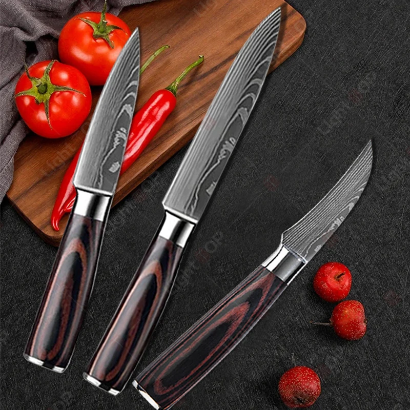 Professional Kitchen Knife Fruit Paring Damascus Laser Chef knife Cooking Tools Fruit Vegetable Slicing Knife and Accessories