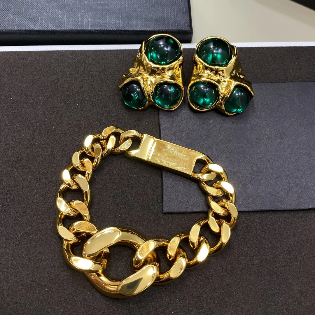 

Hot Europe America Designer Brand Brass Gold Plated Wide Chain Bracelet Woman Top Quality Luxury Jewelry