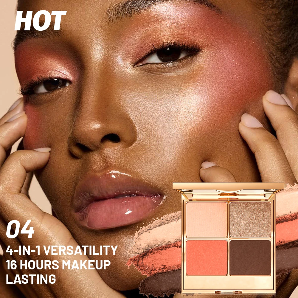 4-in-1 oogschaduwpalet Matte Shimmer - Multifunctionele gezichtsmake-up voor contouren Highlighting Blush, hoog pigment mengbaar Tra