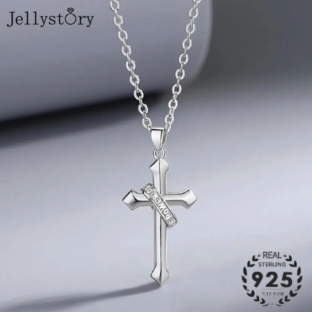 Gift For Him Mens Cross Pendant Necklace S925 Silver Hip Hop Faith Light Chain Trendy Minimalist Personality Jewelry For Men