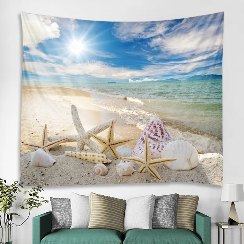 VIKAMA Summer Seaside Vacation Style Bedroom And Living Room Background Fabric Fresh Wall Decoration Hanging Fabric, Home Decor