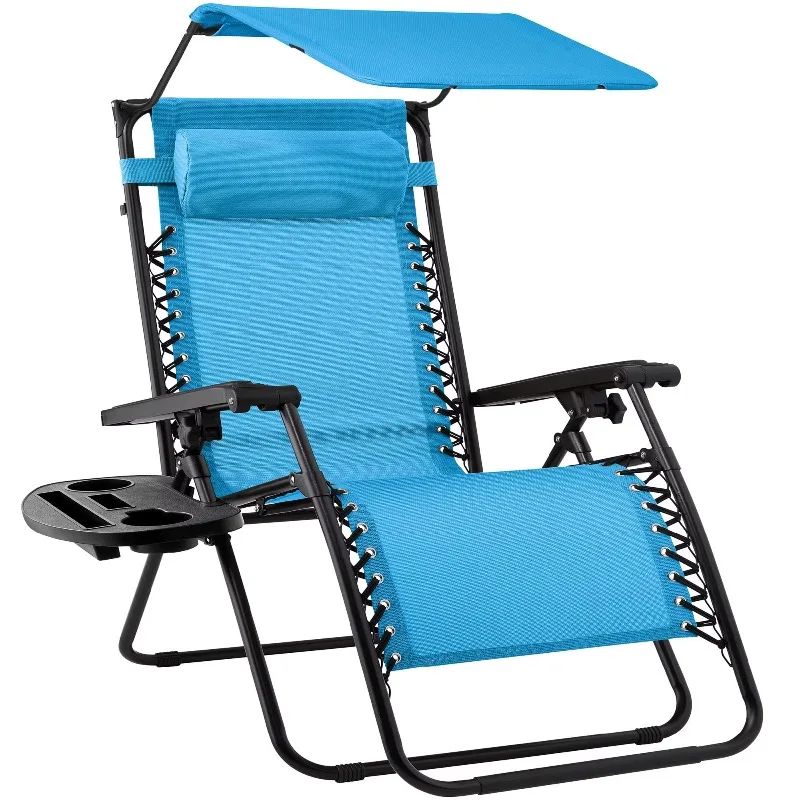 

Outdoor beach chair with foldable sun visor, folding reclining beach chair with umbrella, outdoor lounge chair