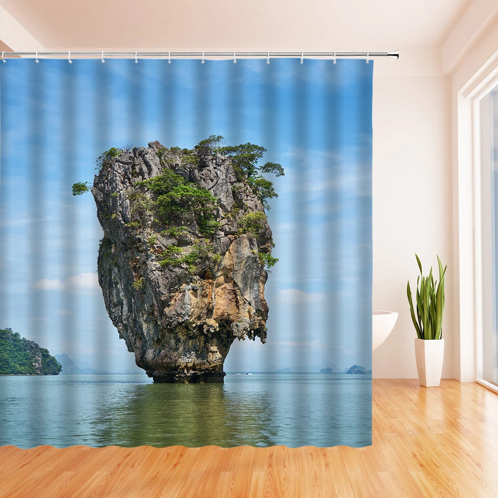 

Island Strange Island landscape Shower Curtain Natural landscape Bathroom, Waterproof Fabric Shower Curtain Decoration