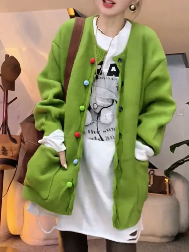 

Корейская модная утепленная куртка-жакет больших размеров с цветными пуговицами для осеннего сезона и снежной погоды