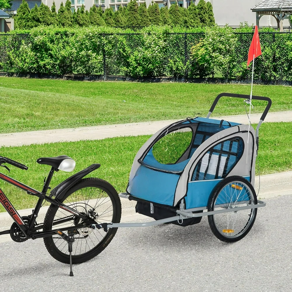 Elite Three-Wheel Bike Trailer for Kids Bicycle Cart for Two Children with 2 Security Harnesses & Storage Pet Stroller