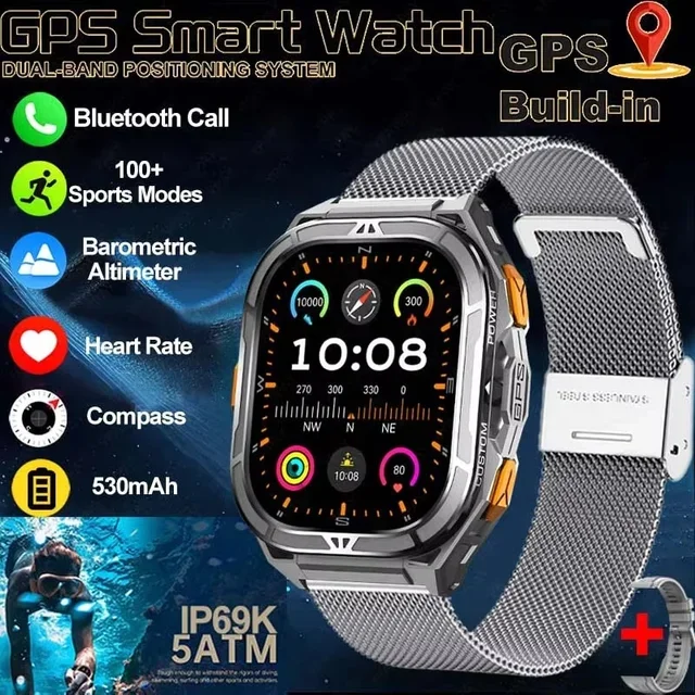 2025 New For Xiaomi Military Outdoor Smart Watch Men's GPS Bluetooth Call 1.96" AMOLED Screen 5ATM Waterproof Sports Smartwatch