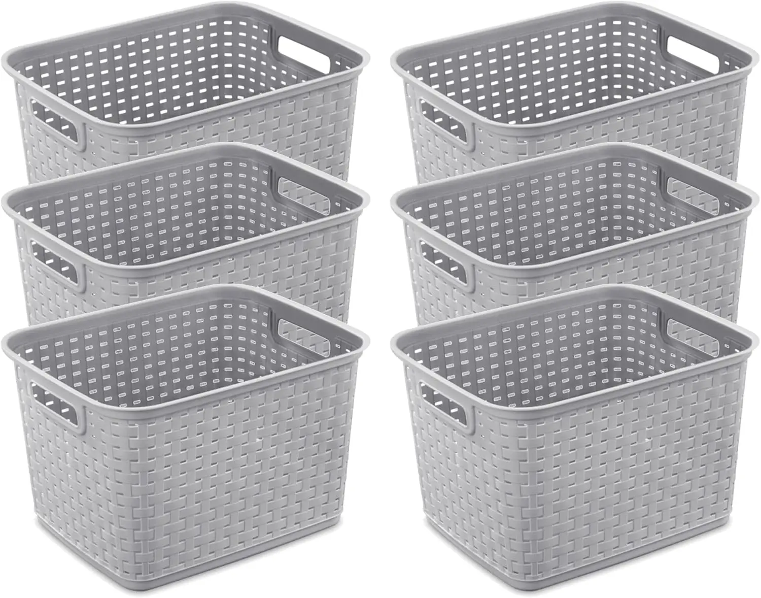 6/12 Pack Tall Plastic Weave Storage Basket, Laundry Organizing Hamper Set for Organizing Baskets in Closet and Home Gray