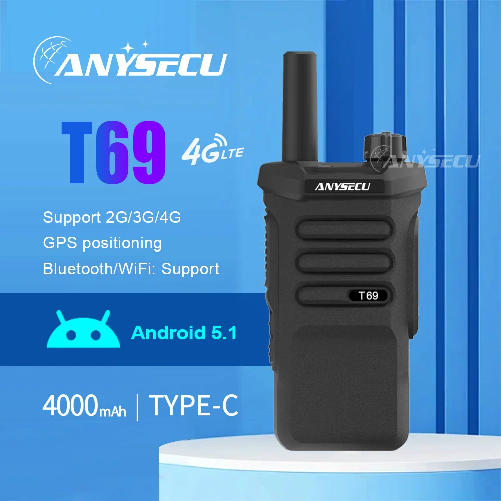 

ANYSECU T69 4G LTE Сетевое радио GPS WIFI Android 5.1 Рация работает с Zello или Real-ptt
