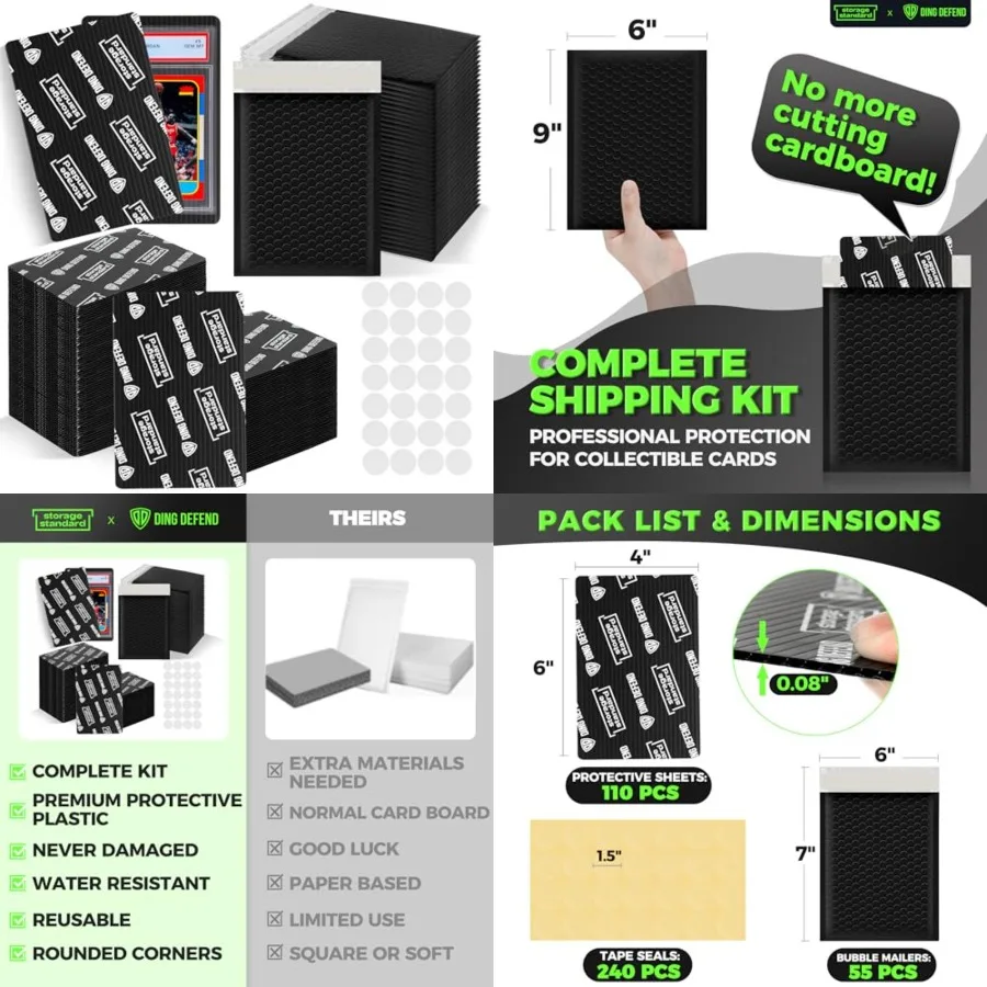

Ding Defend Trading Card Shipping Kit - Includes 110 4'' x 6'' Protectors, 55 Envelope Bubble Mailers, 240 Tape Seals for Slabs