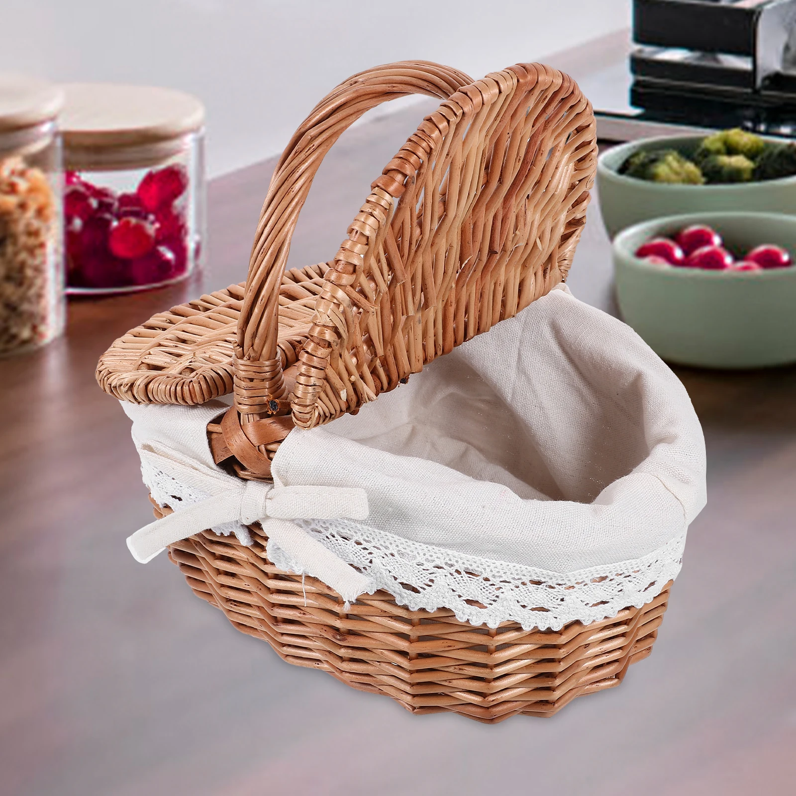 

Handwoven Storage Basket Portable Organizer Sturdy Handle for Picnic Outdoor Vintage Baskets Fall Fruit Linen Shopping Household