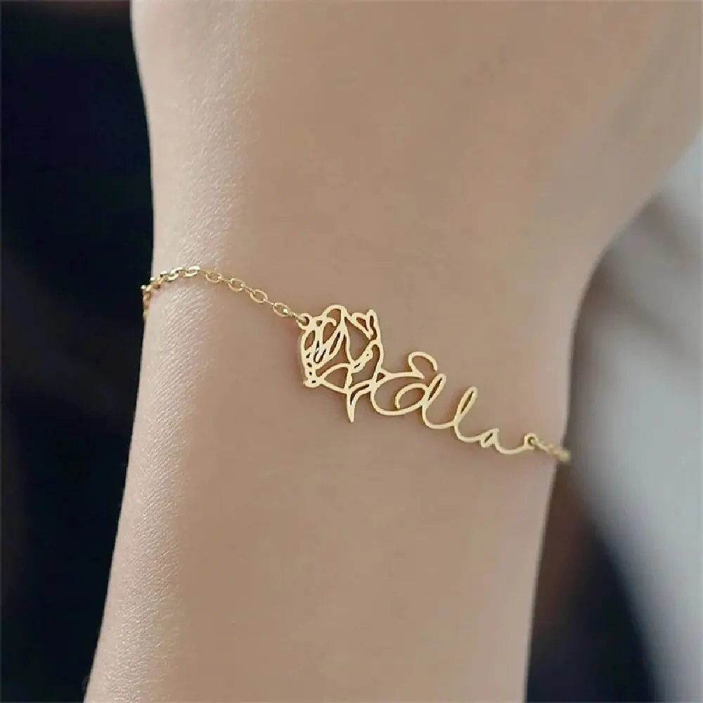 

Custom Boutique Carved Twelve Styles Of Flowers Bracelet Stainless Steel Personalized Valentine Day Jewelry Birthday Gifts
