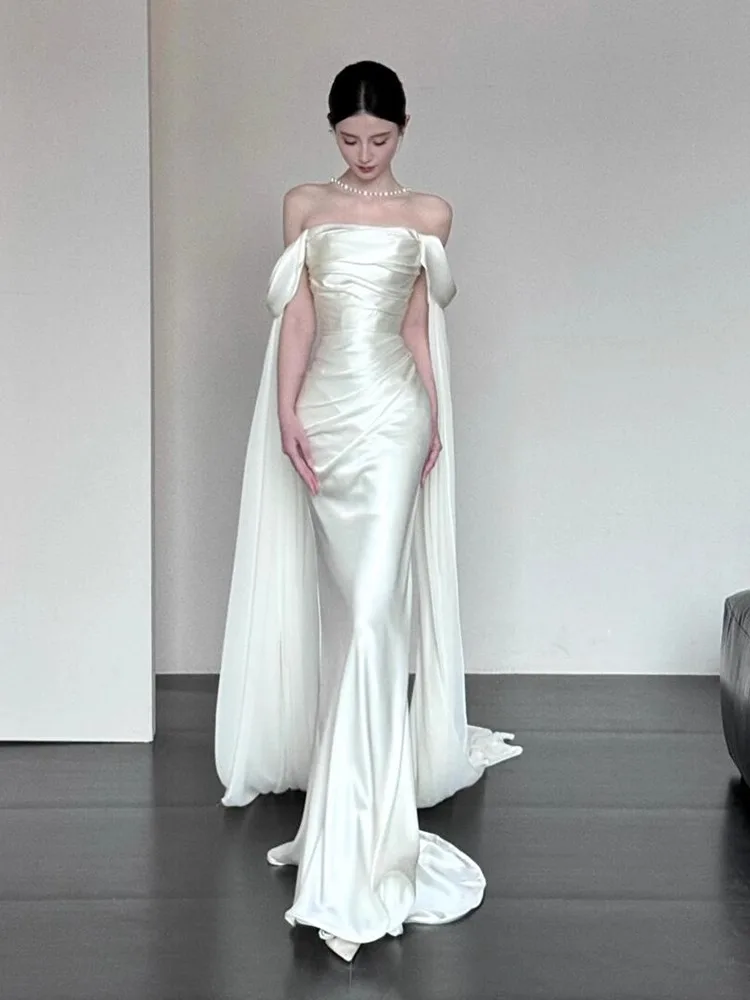 

Ele One-oulder Bridal Gown Wedding Dr Luxury Morning Robe Fi-Tail Design Long Skirt with Sve for Bride