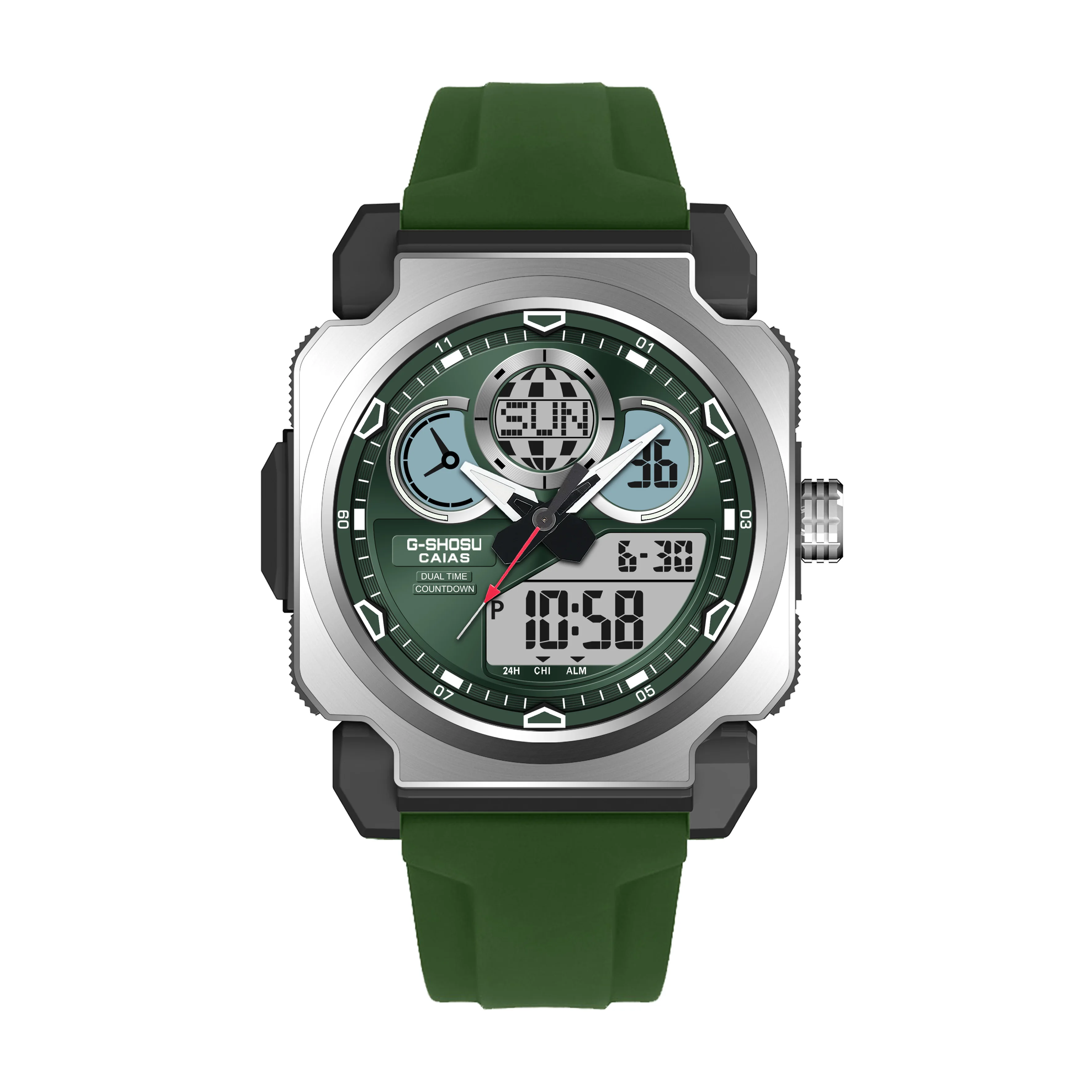 

Digital Sports Electronics Men's 2100 Watch Alloy LED Dual Display World Time Full Function Oak Series