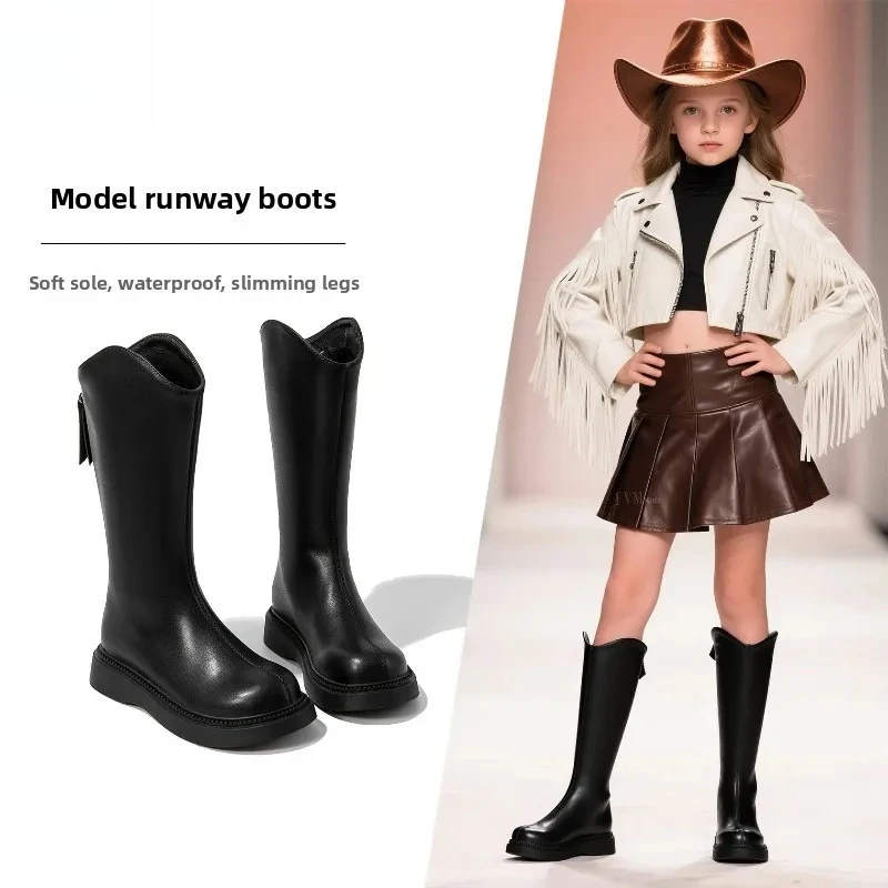 

Сапоги до колена для девочек 2025 года, длинные кожаные сапоги принцессы на зиму и осень