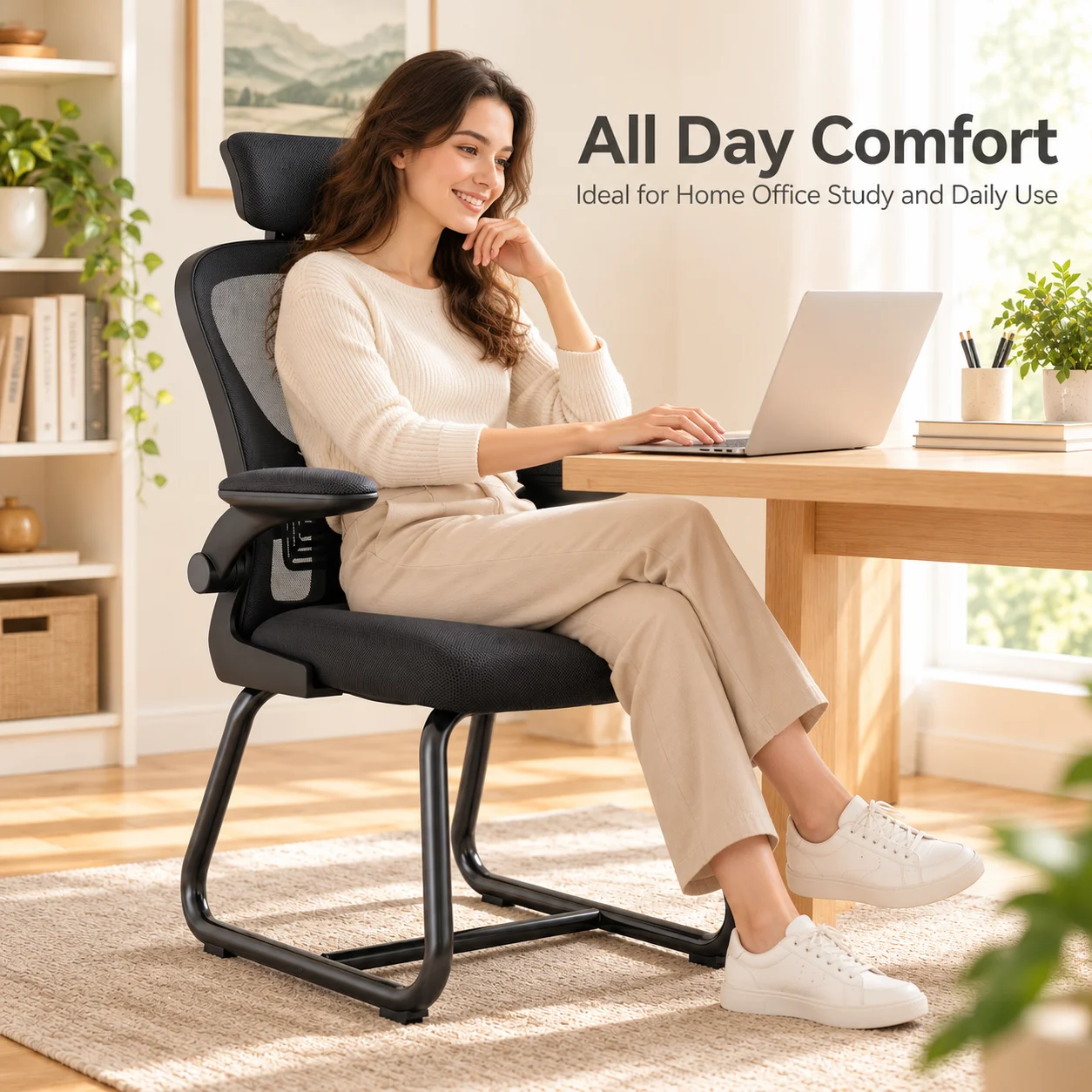 AOLIVIYA Ergonomic Office Chair Mesh Computer Chair Desk Chair With Headrest Flip Up Arms Padded Seat Cantilever Frame